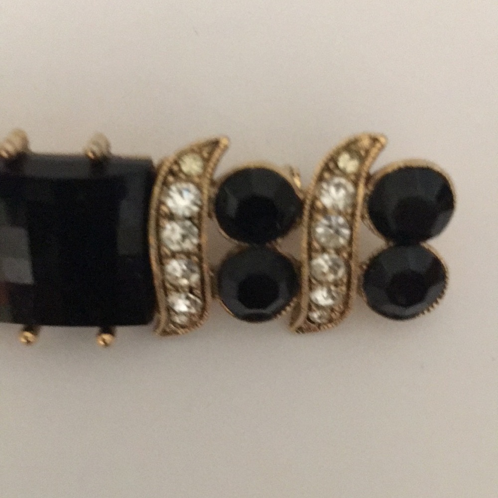 Black and Rhinestone Bar Brooch. - Picture 3 of 4